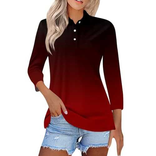 Blouses for Women UK Elegant 3/4 Sleeve T Shirts Ladies Summer Casual Print Polo Tops