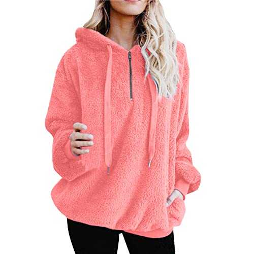 Sweatshirts for Women UK Fuzzy Casual Loose Velvet Sweater Long Sleeve Teddy Fleece Hoodies with Pockets Drawstring Hoodie Pullover Jumpers Outwear Coat Jacket Hoody Sweater