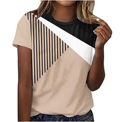 Womens Short Sleeve Crewneck Shirts Loose Casual Print Tee T-Shirt Summer Basic Tops UK Size 8-16