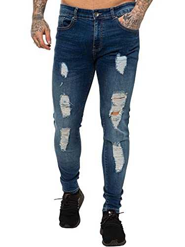 New Mens ENZO Super Stretch Skinny Jeans Ripped Distressed Designer