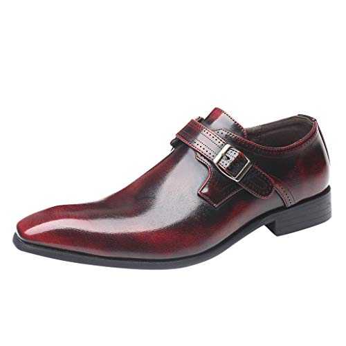 SRTUMEY Monk Strap Slip On Loafers Men's Fashion Casual Pointed Toe Business Leather Formal Dress Shoes Van's Mens Shoes High Top Leather Derby Shoes for Men