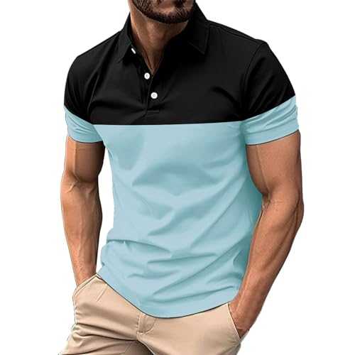 Men's Short Sleeve Polo Shirt Casual Button Down Summer Blouse Classic Collared Golf T-Shirt