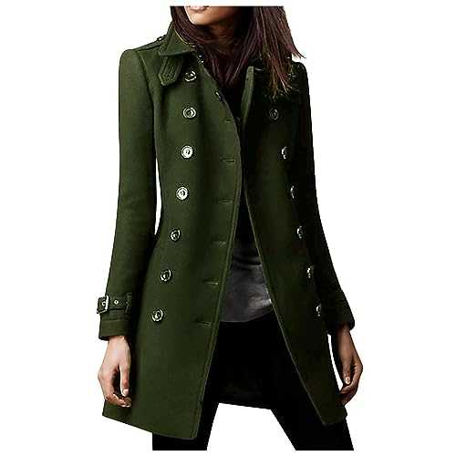 Wool Coats Women Premium Business Casual Pea Coat Fall Winter Fashion Double Beasted Mid-Length Tweed Jacket Overcoat/UK Size/Teenage Girls Ladies Clothes/Shipping 7 Days