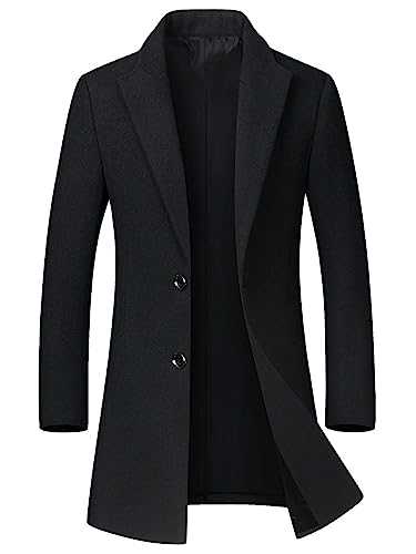 DOINLINE Men's Winter Coat Trench Overcoat Wool Blend Casual Single Breasted Mid-Long Pea Top Jacket