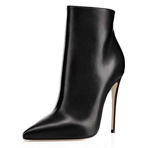 COLETER Women's Black Ankle Boots Closed Pointed Toe Stilettos Autumn Dress Booties
