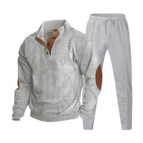 Cocila Men's Fall Corduroy Sweatshirt + Solid Color Sweatpants Set Breathable Wrinkle Two Breathable Set Rolled Sleeve Shirt Pants Set Slim Fit Mens Jacket Toddler Tracksuits
