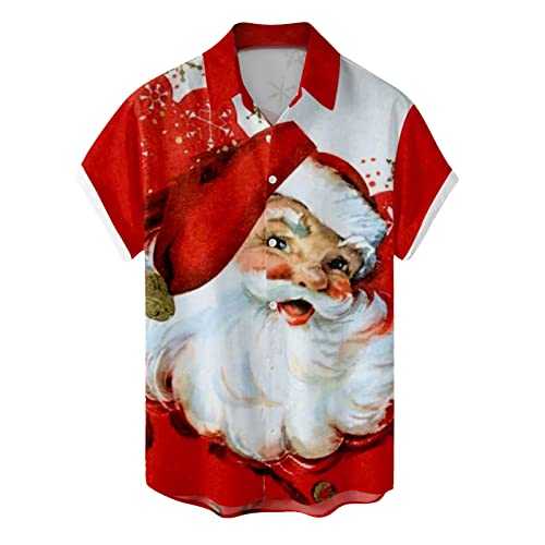Szshaoye Funny Christmas Shirts for Men Regular Fit Button Up Short Sleeve Xmas Bowling Summer Loose Hawaiian Beach Shirts