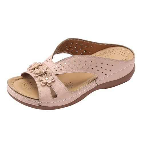 WILLBEST Women Sandals Low Mid Wedge Heel Bohemian Beaded Crossover Strappy Shoes Casual Soft Sole Hook & Loop Strap Sandals Wedding Bridal Prom Party Slip On Sandal