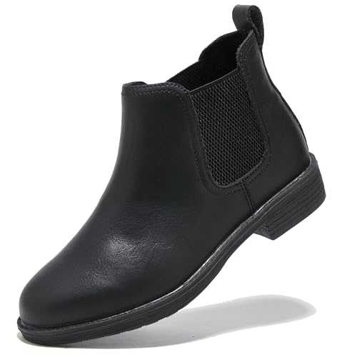 TRULAND Women's Leather Chelsea Boots - Classic Slip On Low Heel Fall Ankle Booties