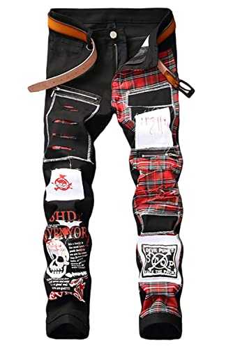 Baylvn Men's Casual Printed Slim Fit Jeans Skinny Denim Pants