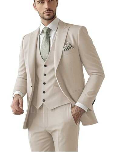 LYLLOVEGUSU Slim Fit Suits 3 Piece Suit for Men Wedding Suit Sets Two Button Peak Lapel Blazer Single Breasted Vest Pant