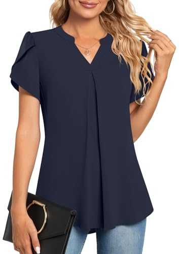 Anyhold Women's Summer Dressy Chiffon Notch V Neck Sleeveless Blouse Tops Loose Fit Casual Tank Tops Office Cute Work Shirts