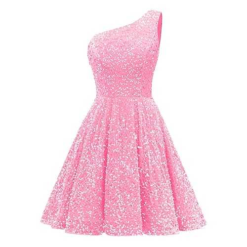 Hjindpr One Shoulder Sequin Homecoming Dresses for Teens 2024 Short Prom Dress Sparkly A-line Formal Dress with Pockets