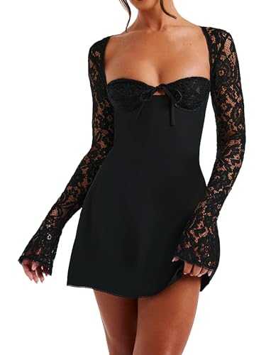 Women’s Lace Elegant Mini Dress Backless Tie-up Going Out Dress Low Cut Back Tie Dress Corset Tunic Dress Party Wear