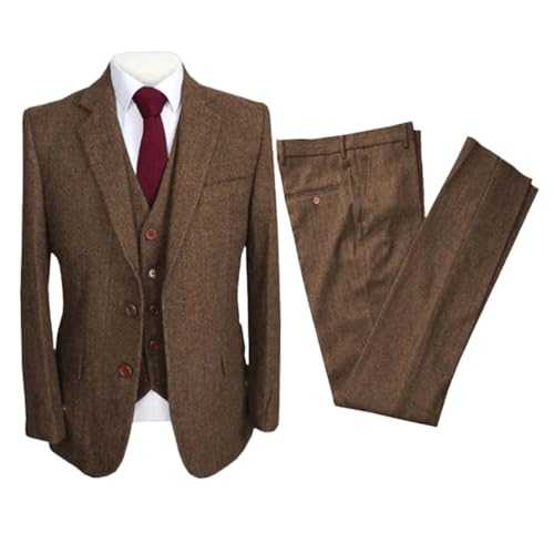 Yaflonjaa Men's Houndstooth Suit 3-Piece Single Breasted Button Jacket Vest Pants for Speech