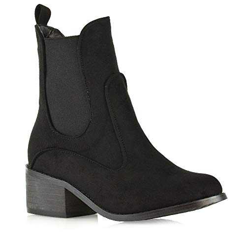 ESSEX GLAM Womens Chelsea Ankle Boots Pull On Low Mid Block Heel Cowboy Booties Ladies Round Toe Elastic Gusset Western Booties Size 3-8
