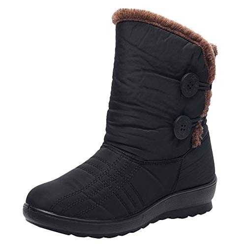 Lazzboy Women Boot Booties Snow Flat Low Heel Winter Waterproof Faux Fur Warm Lined Shoes