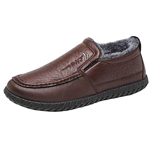 Winter Moccasins Men's Soft Leather Shoes Lined Warm Slippers Low Top Walking Shoes Comfortable Winter Shoes Flat Slip-On Shoes Driving Shoes Without Laces Low Shoes Casual Shoes Oxford Shoes