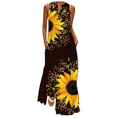 AMDOLE Shopping Women Dresses Cami Maxi Party with Pockets Print Women Sleeveless Dress Dress Summer V-Neck Women's Dress Women Long Dresses Summer