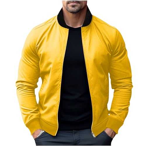 AMhomely Baseball Bomber Jacket Men Full Zip Casual Coats Solid Long Sleeve Cardigan Jacket Sportswear Comfortable Cotton Jacket Outwear Slim Fit Lightweight Jacket Trench Coats Sale