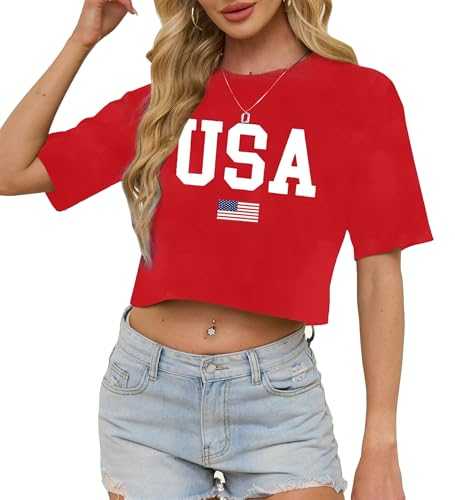 Women's Sexy Graphic Crop Tops Summer Beach Shirt for Teen Girls Casual Cute USA Cropped T Shirts Y2k