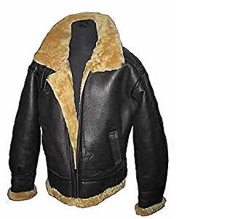 None Men's B3 Shearling Sheepskin World War 2 Bomber Leather Flying Aviator Jacket