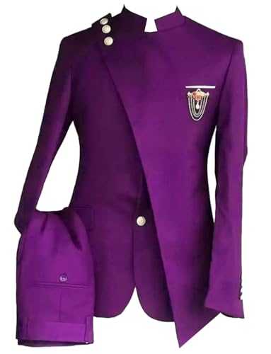Yaflonjaa Men's Stand Collar Suit Two Pieces Tuxedos for Graduation Party Christmas Jacket Pants