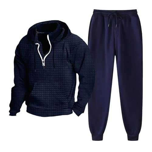 Cocila Tracksuit Mens Full Set Solid Color Zipper Neckline Hooded Pullover Sweatshirt Casual Sweatpants Loose Tracksuit Bottoms Sportswear Slim Fit Jacket for Men
