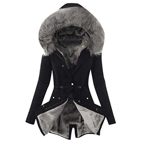 Rikay Coats For Women UK Sale Clearance Fur Trimmed Hooded Coats Plus Size Outdoor Ladies Lining Coat Ladiess Winter Warm Thick Long Jacket Hooded Overcoat Winter Body Warm Jacket Coat