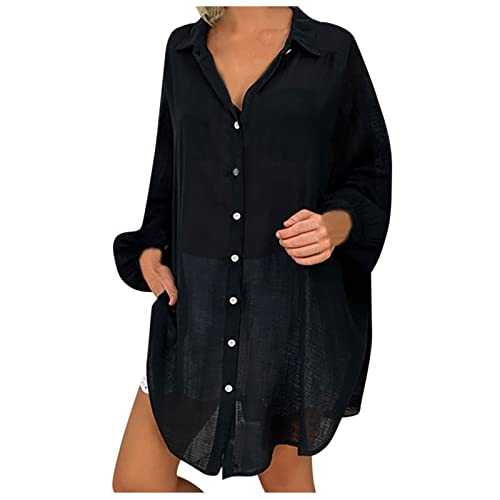 AMhomely Summer Cotton Linen Blouse Womens Work Shirts and Blouses Plus Size Long Sleeve Oversized Tunic Tops Long Draped Hem Casual Dress Blouse Elegant Party Tees Shirts Office Work Tops