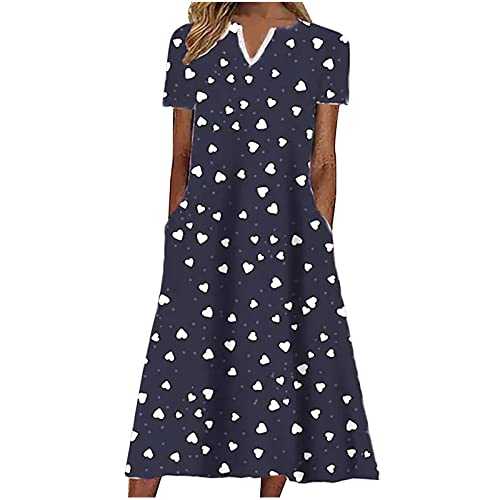 Ladies Casual Dresses, Summer 2024 Trendy Dress Short Sleeve Flowy Loose Dresses