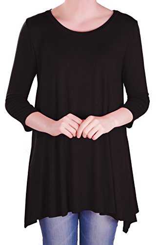 EyeCatch - Reva Womens Round Neck Flared Ladies 3/4 Sleeve Tunic T Shirts Tops Blouse