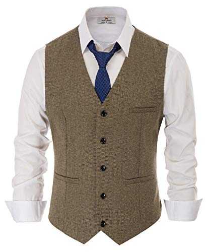 PaulJones Men Vest Sleeveless V Neck Business Slim Fit Suit Tweed Fashion Waistcoat