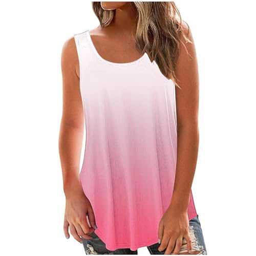 Vests for Women UK Clearance, Ladies Summer Gradient Tops Longline Blouse Sleeveless Scoop Neck Tank Tops Casual Henley Shirts Pleated Tees Loose Fit Flowy Shirt Curved Hem Camisole Streetwear