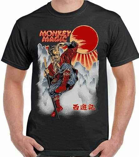 WDDJD Monkey Magic T-Shirt Mens Retro Chinese Fantasy TV Show Martial Arts 70's 80's Black