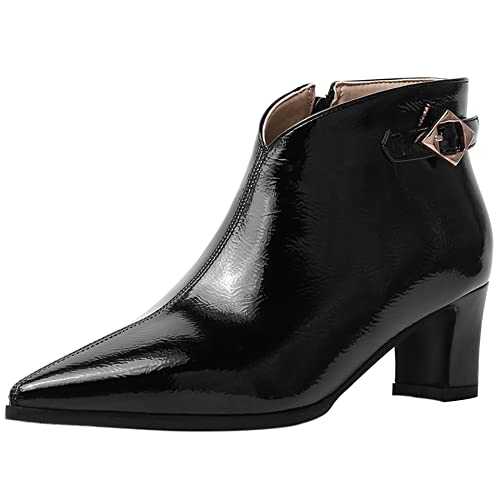 Lroey Reoly Women Kitten Heel Ankle Boots, Simple Dress Boots Pointed Toe Zip Mid Heel Booties Solid, Size 0.5-10
