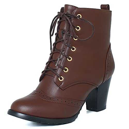 Women Ankle Casual Booties with Lace-up and Block Heels