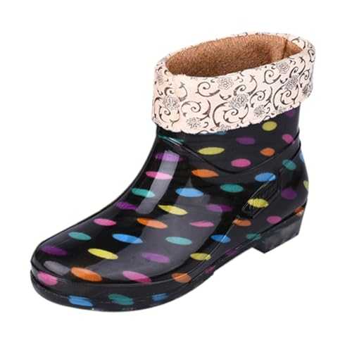 Wellies Women Lined Fur Removable Wellington Wide Fit Waterproof Wellies Rubber Sole Ankle Antislip Rain Slip on Work Garden Lightweight Boots Comfortable Boot