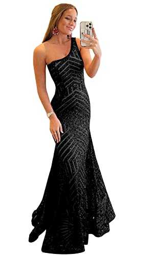 One Shoulder Sequin Mermaid Prom Dresses for Teens Long Sparkly Sequin Formal Party Dress