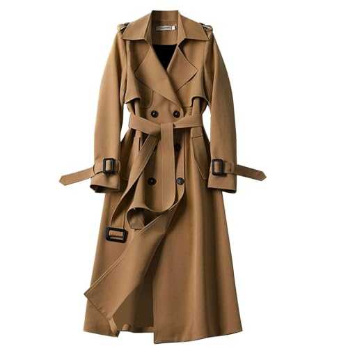 Ladies Long Coats Formal - Long Trench Coats For Women Classic Windbreaker With Belt Slim Overcoat Solid Color Casual Coat Long Jacket Outerwear Loose Fit Double-Breasted Elegant Windbreake