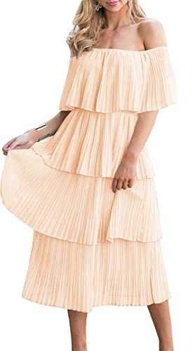 ETCYY Women's Off The Shoulder Ruffles Summer Valentines Day Loose Casual Chiffon Long Party Beach Maxi Dress