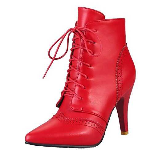CHICMARK Women Boots with Thin Heel and Pointed Toe Lace Up Ankle Boots with 3-Colors and Large Size Avaialble