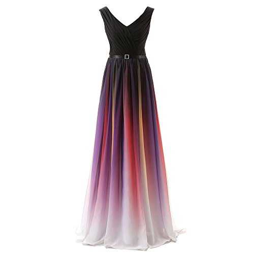 Lemai Women's A Line Chiffon Ombre Beaded Gradient Long Prom Dress