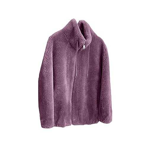 Fleece Jacket Women Full Zip Size 22 Plus Size Teddy Fleece Coats Long Sleeve Double Fleece Jacket Outwear Stand Collar Warm Jacket Fuzzy Casual Jacket Ladies Plus Size Fluffy Overcoat Purple L