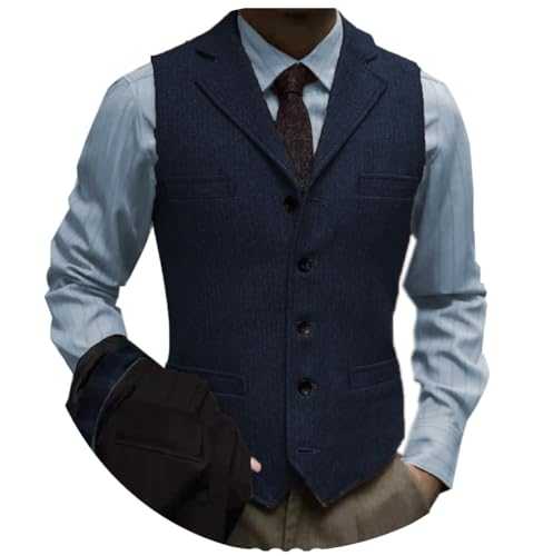 Tuikayoo Men's Tweed Suit Vintage Vest Herringbone Wool Prom Waistcoat Groomsmen