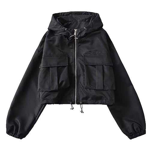 HAOLEI Bomber Jacket for Women UK Lightweight Waterproof Cropped Jackets Zip Up Casual Outwear Raglan Jacket with Pocket Ladies Oversized Windbreaker Winter Warm Coats