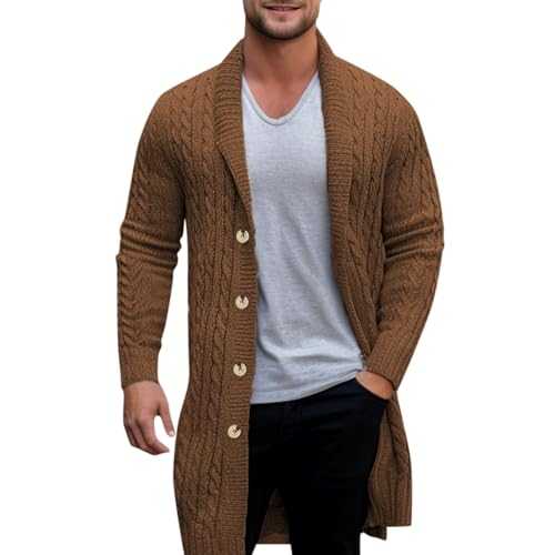 Men's Knitted Cardigan Top Men's Cardigan Sweater Slim Fit Button Up Knitwear Autumn Winter Overcoat Middle-Aged and Elderly Sweater Men