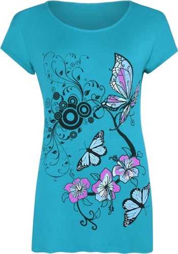 WearAll New Womens Plus Size Butterfly Print Short Sleeve T-Shirt Ladies Baggy Top 14-20