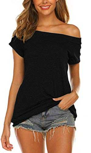 Lalala Womens Off Shoulder Tops Boat Neck Loose T-Shirt Blouse Tunics