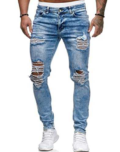 HUNGSON Mens Ripped Skinny Jeans Slim Fit Stretch Pants for Men